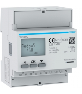 ECR300C Licznik energii elektr. 3-fazowy, przekł. 1-5A 4M, Modbus, MID Hager