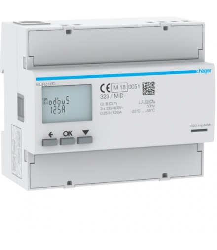 ECR310D Licznik energii elektrycznej 3-fazowy, 125A 6M, Modbus, MID Hager