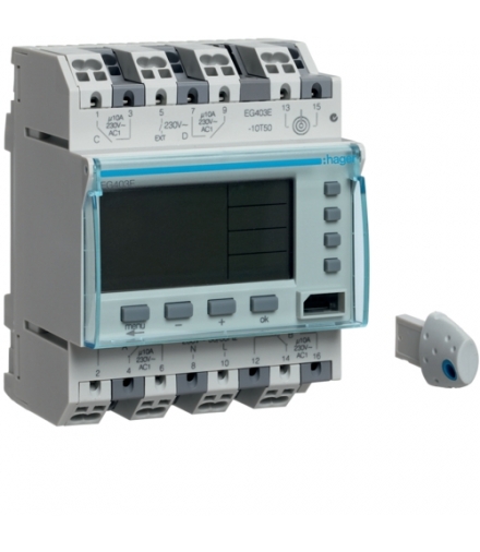 EG403E Zegar cyfrowy tygodniowy 300 kroków programowych 230V 2P+2NO 10A QuickConnect Hager