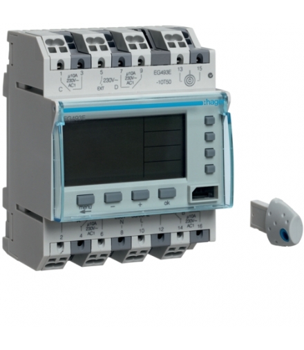 EG493E Zegar cyfrowy roczny+tygodniowy 300 kroków progr. 230V 2P+2NO 10A QuickConnect Hager
