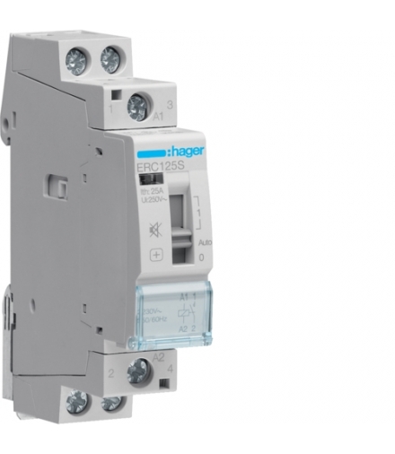 ERC125S Stycznik cichy z możliwością sterowania ręcznego 230VAC 1NO 25A AC-7a/b Hager