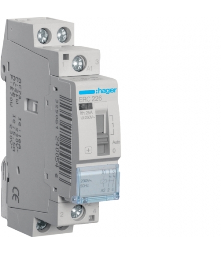 ERC226 Stycznik z możliwością sterowania ręcznego 230VAC 2NC 25A AC-7a/b Hager