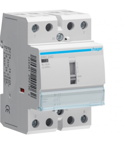 ERC240 Stycznik z możliwością sterowania ręcznego 230VAC 2NO 40A AC-7a/b Hager