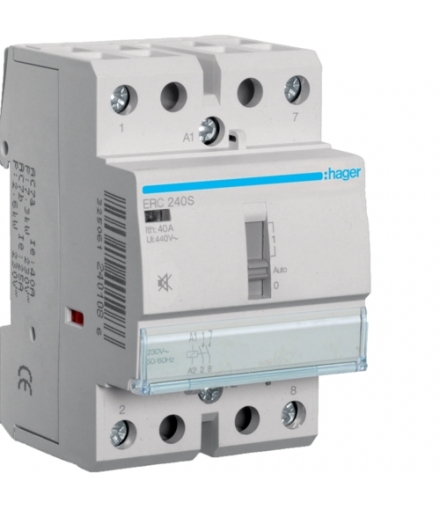 ERC240S Stycznik cichy z możliwością sterowania ręcznego 230VAC 2NO 40A AC-7a/b Hager