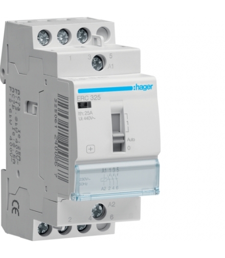 ERC325 Stycznik z możliwością sterowania ręcznego 230VAC 3NO 25A AC-7a/b Hager
