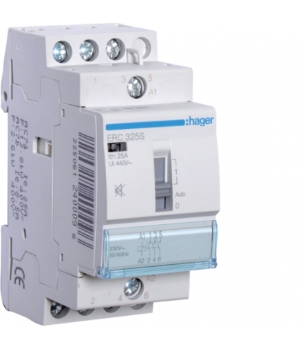 ERC325S Stycznik cichy z możliwością sterowania ręcznego 230VAC 3NO 25A AC-7a/b Hager