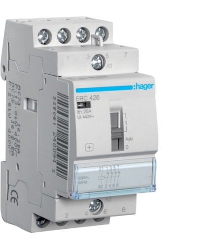 ERC426 Stycznik z możliwością sterowania ręcznego 230VAC 4NC 25A AC-7a/b Hager