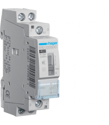 ERD225SDC Stycznik cichy z możliwością sterowania ręcznego 24V DC 2NO 25A AC-7a/b Hager