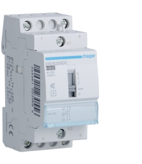 ERD625SDC Stycznik cichy z możliwością sterowania ręcznego 24V DC 2NO 25A AC-7a/b Hager
