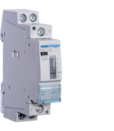 ERL240 Stycznik z możliwością sterowania ręcznego 12VAC 2NO 40A AC-7a/b Hager