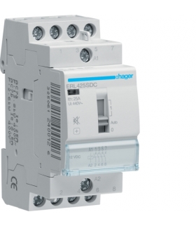 ERL425SDC Stycznik cichy z możliwością sterowania ręcznego 12V DC 4NO 25A AC-7a/b Hager