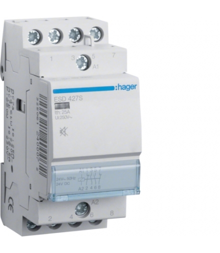 ESD427S Stycznik cichy 24VAC 2NO+2NC 25A AC-7a/b Hager