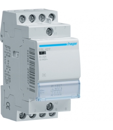 ESL427 Stycznik 12VAC 2NO+2NC 25A AC-7a/b Hager