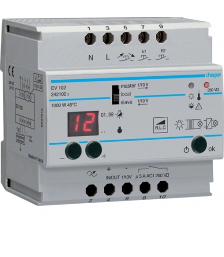 EV102 Ściemniacz zdalny 1000 W, sterowanie lokalne i 1/10 V Master/Slave Hager