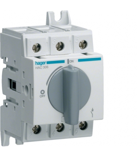 HAC306 Modułowy rozłącznik izolacyjny obrotowy 3P 63A, rozmiar 2 Hager