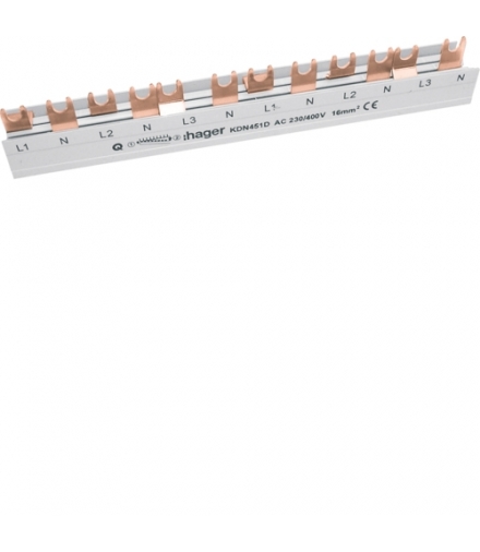 KDN451D Szyna grzebieniowa widełkowa pozioma 2P 16mm² do RCCB 2P 12M Hager