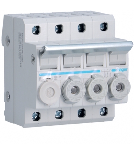 L95400 Modułowy rozłącznik bezpiecznikowy 3P+N wkł.bezp.cyl.L38 10x38mm 20A 400VAC Hager