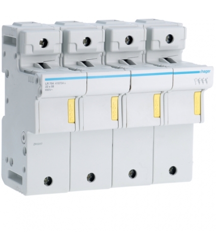 LR704 Modułowa podstawa bezpiecznikowa 3P+N wkł.bezp.cyl.L58 22x58mm 125A 690VAC Hager