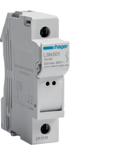 LSN501 Modułowa podstawa bezpiecznikowa 1P wkł.bezp.cyl.L38 10x38mm, 32 A, 690 VAC Hager