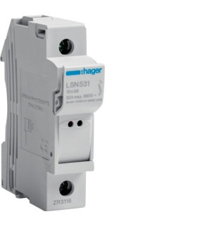 LSN531 Modułowa podstawa bezpiecz. z lampką 1P wkł.bezp.cyl.L38 10x38mm, 32A 690VAC Hager