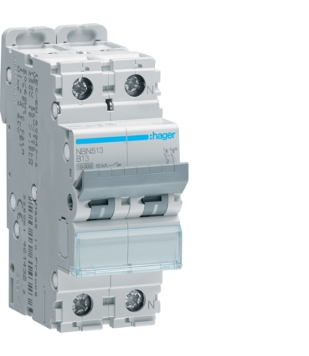 NBN513 MCB Wyłącznik nadprądowy Icn 10000A / Icu 15kA 1P+N B 13A Hager