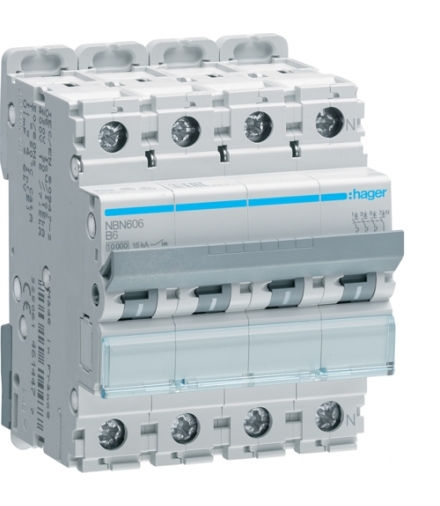 NBN606 MCB Wyłącznik nadprądowy Icn 10000A / Icu 15kA 3P+N B 6A Hager