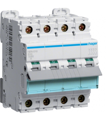 NBN616 MCB Wyłącznik nadprądowy Icn 10000A / Icu 15kA 3P+N B 16A Hager