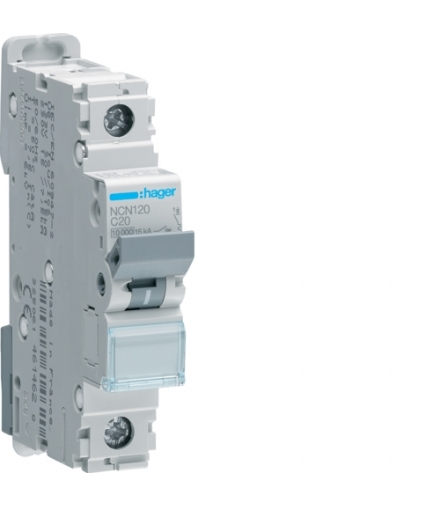 NCN120 MCB Wyłącznik nadprądowy Icn 10000A / Icu 15kA 1P C 20A Hager