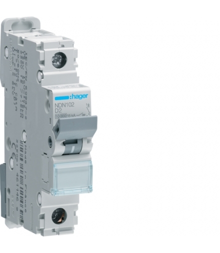 NDN102 MCB Wyłącznik nadprądowy Icn 10000A / Icu 15kA 1P D 2A Hager