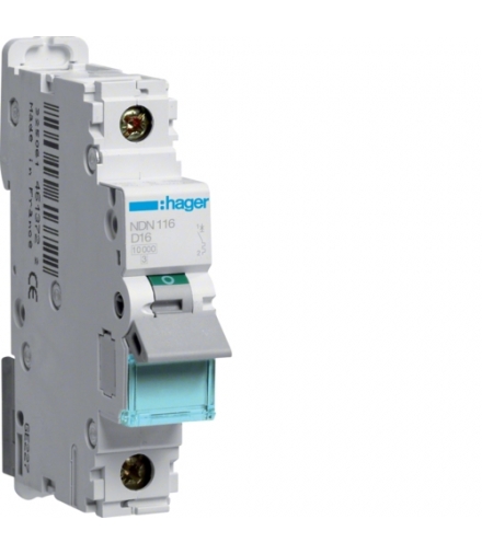 NDN116 MCB Wyłącznik nadprądowy Icn 10000A / Icu 15kA 1P D 16A Hager