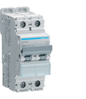 NDN203 MCB Wyłącznik nadprądowy Icn 10000A / Icu 15kA 2P D 3A Hager