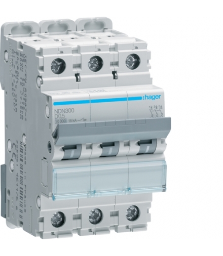 NDN300 MCB Wyłącznik nadprądowy Icn 10000A / Icu 15kA 3P D 0,5A Hager