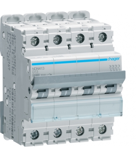 NDN413 MCB Wyłącznik nadprądowy Icn 10000A / Icu 15kA 4P D 13A Hager