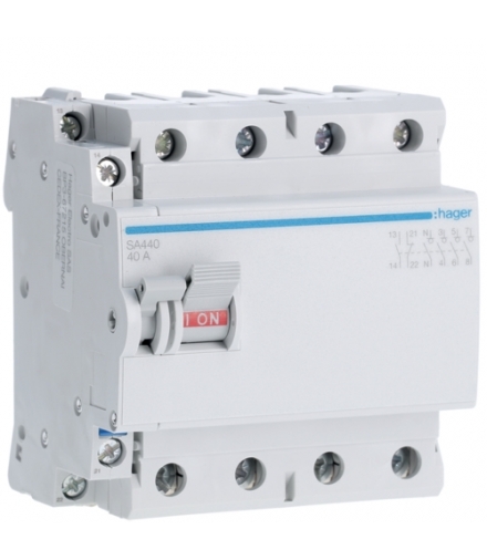 SA440 Modułowy rozłącznik izolacyjny z możliwością wyzwalania 4P 40A 400VAC, styk pom. Hager