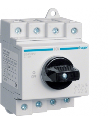 SB432PV Modułowy rozłącznik izolacyjny do systemów fotowoltaicznych 4P 32A 1000 VDC Hager