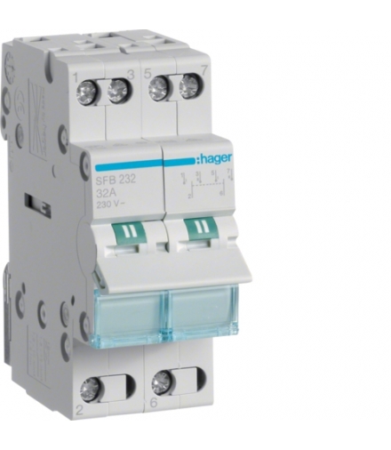 SFB232 Modułowy przełącznik instalacyjny I-0-II punkt wspólny od dołu 2P 32A 230VAC Hager