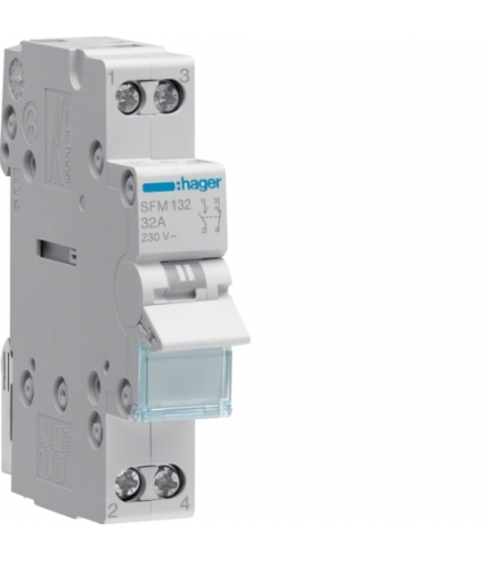 SFM132 Modułowy przełącznik instalacyjny I-II 2-obwodowy 1NO+1NC 32A 230VAC Hager