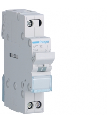 SFT132 Modułowy przełącznik instalacyjny I-0-II punkt wspólny od góry 1P 32A 230VAC Hager