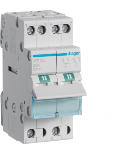 SFT225 Modułowy przełącznik instalacyjny I-0-II punkt wspólny od góry 2P 25A 230VAC Hager