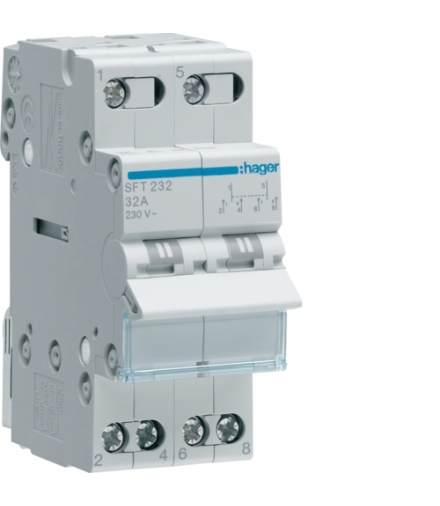 SFT232 Modułowy przełącznik instalacyjny I-0-II punkt wspólny od góry 2P 32A 230VAC Hager