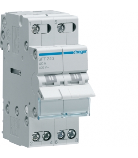 SFT240 Modułowy przełącznik instalacyjny I-0-II punkt wspólny od góry 2P 40A 230VAC Hager