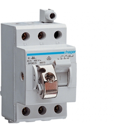 SH363S Modułowy rozłącznik izolacyjny w obudowie kompakt. 3P 63A 400VAC zac.dod. blok. Hager