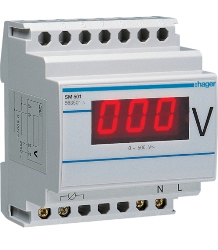 SM501 Woltomierz cyfrowy bezpośredni 0-500V Hager