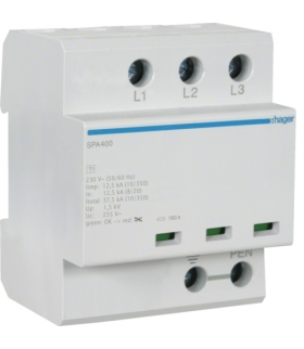 SPA400 SPD Ogranicznik przepięć T1 kombinowany 3P TN-C Iimp 37,5kA Up≤1,5kV Hager