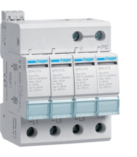 SPN417 SPD Ogranicznik przepięć T2 4P sieć TN-S In 20kA Up≤1,25kV styk FM Hager
