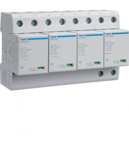 SPN802R SPD Ogranicznik przepięć T1 kombinowany 4P TT Iimp 100kA Up≤1,5kV styk FM Hager