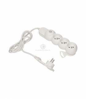 Przedłużacz trzykrotny z płaską wtyczką, przewodem 5m i włącznikiem BIAŁY