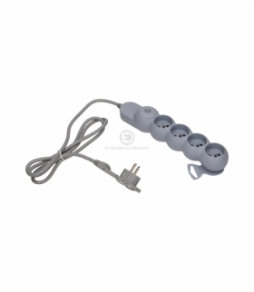 Przedłużacz 4-krotny z wyłącz. ON/OFF, 5m, szary