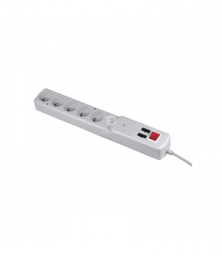 Listwa przeciwprzepięciowa, 5 gniazd 2P+Z, wyłącznik ON/OFF, przewód 3x1mm2 - 3m Orno PS-P/3M
