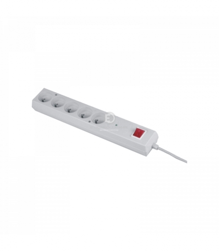 Listwa przeciwprzepięciowa, 5 gniazd 2P+Z, wyłącznik ON/OFF, przewód 3x1mm2 - 3m Orno PS-5P/3M